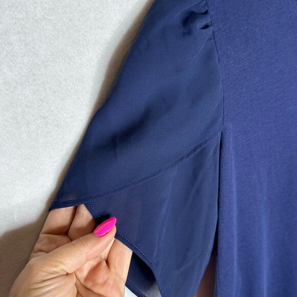 Michael Kors Women’s Navy Cotton Modal Tee Chiffon Sleeve Designer Top Medium - Picture 4 of 13